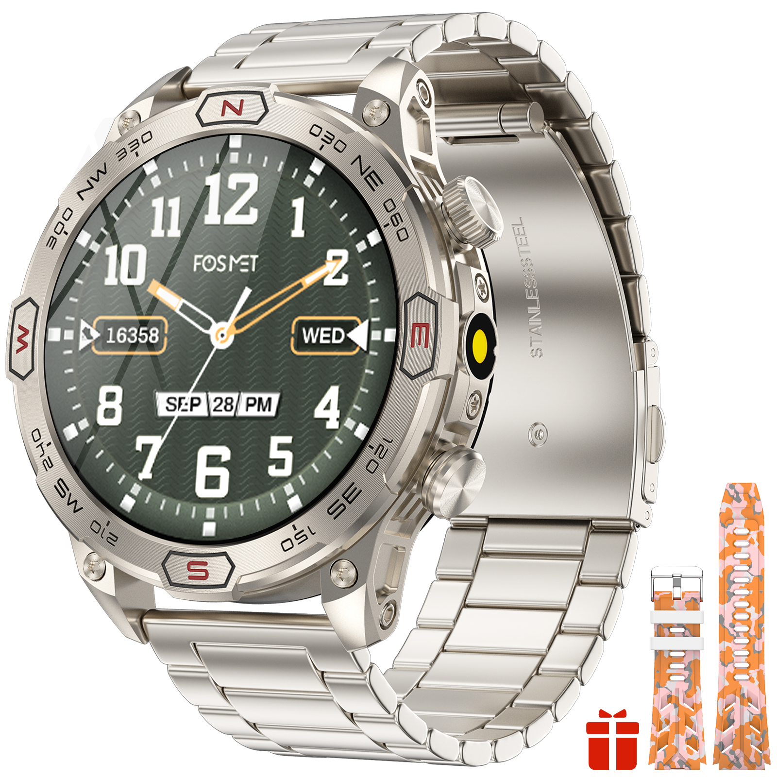 EIGIIS sprytny zegarek KC86 1.43 "ekran AMOLED 1ATM wodoodporny zegarek sportowy dla mężczyzn z kompasem wysokości barometr doprowadziło latarka doprowadziło: biały