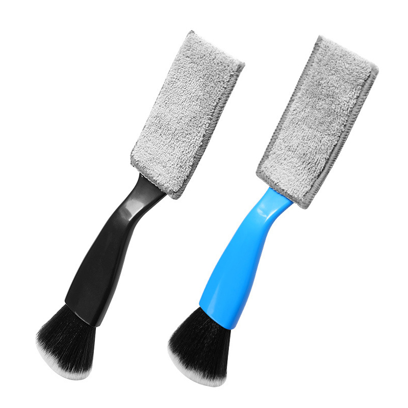 Cepillo de limpieza de detalles del Interior del coche, salida de aire acondicionado, limpiador de polvo para salpicadero, herramientas multifuncionales de doble cabezal: Azul
