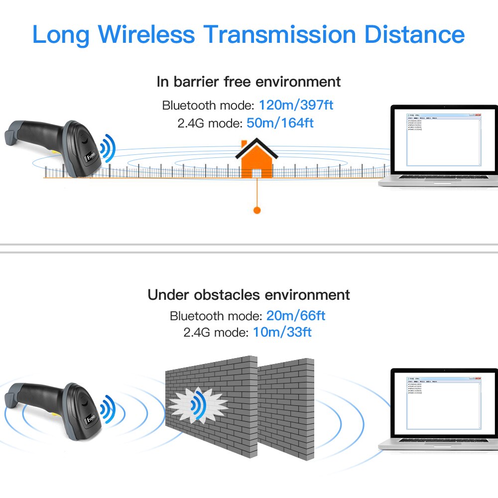 Eyoyo EY-018 1D Wireless Barcode Scanner Bluetooth 2.4G Wireless USB Barcode Reader For iPad PC Phone Supermarket Warehouse