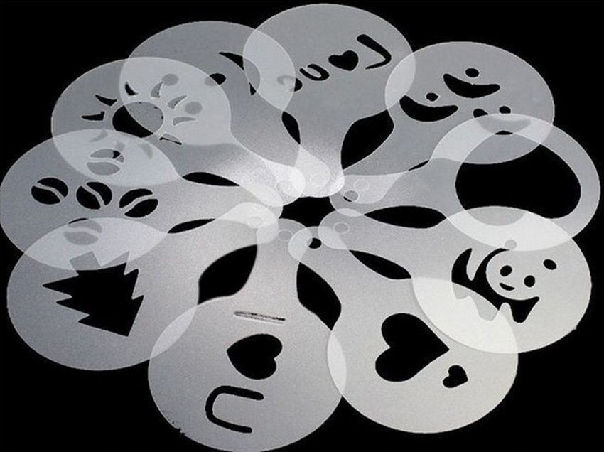 16pcs/set Coffee Latte Cappuccino Coffee Art Stencils Cafe Foam Spray Template Barista Stencils Decorative Tool Garland Mold: Default Title