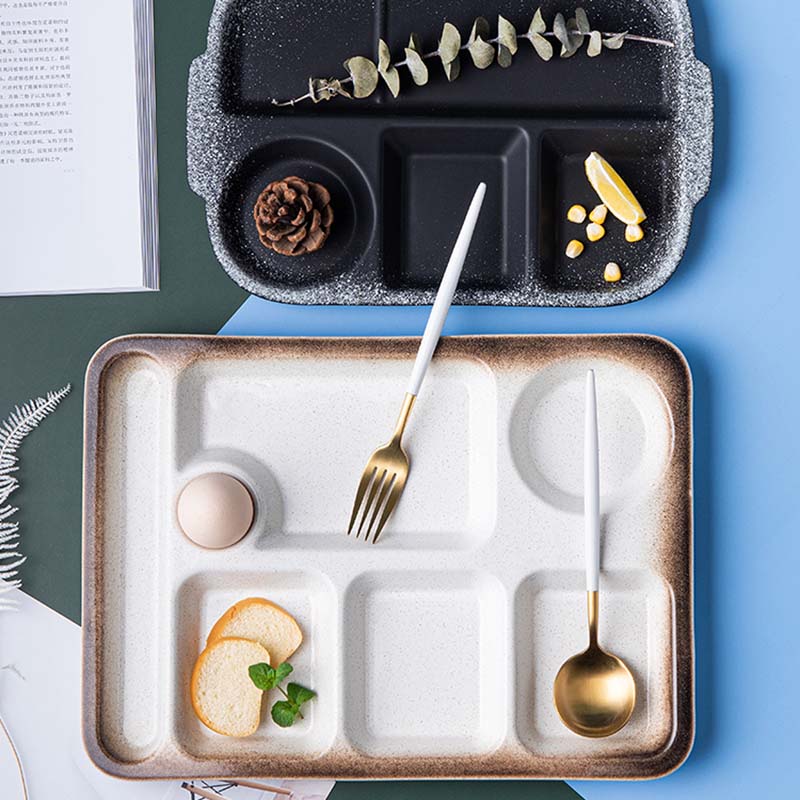 Japanese-style ceramic grid plate for one person dinner plate for separate meal system household divider plate adult tableware c