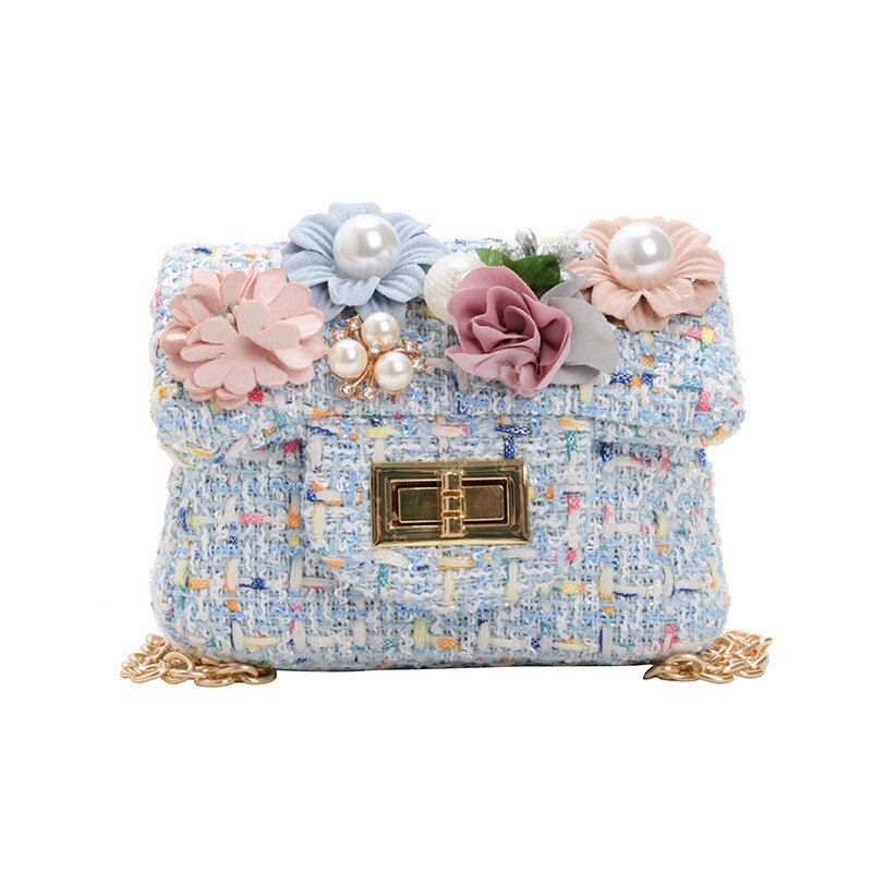 Bolsa de ombro feminina com flores e pérola, mini bolsa de malha rosa, bolsa crossbody para mulheres, bolsa vintage de mão fofa