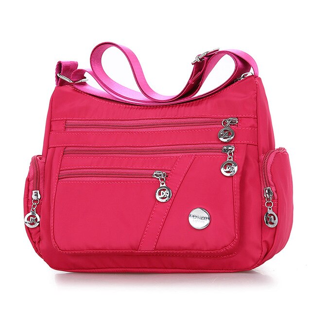 Women Shoulder Messenger Bag Waterproof Nylon Oxford Crossbody Bag Handbags Large Capacity Travel Bags Purse Wallet: Hot Pink