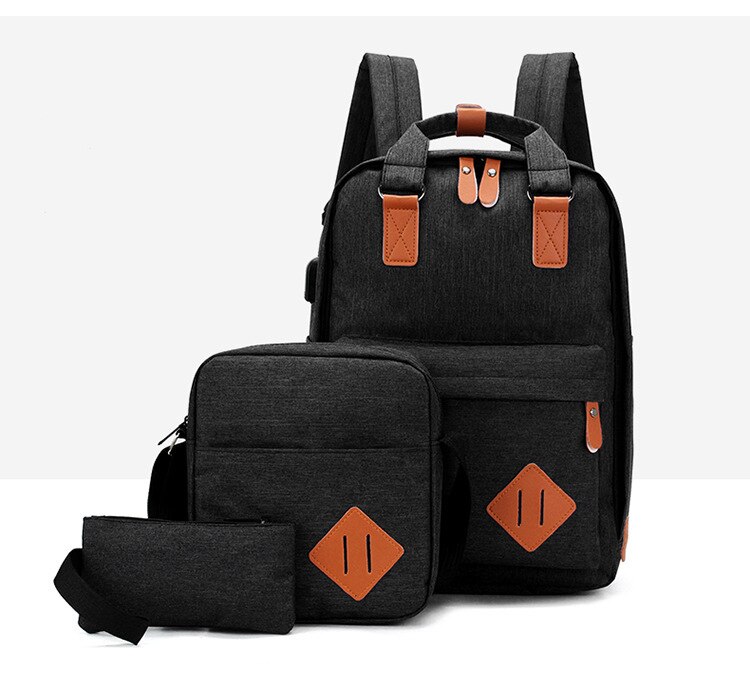 Männer Rucksack Tasche reise Rucksack Laptop Rucksack Computer Taschen Hohe Schule Schüler Hochschule Studenten USB Ladung 3 Stück: Schwarz