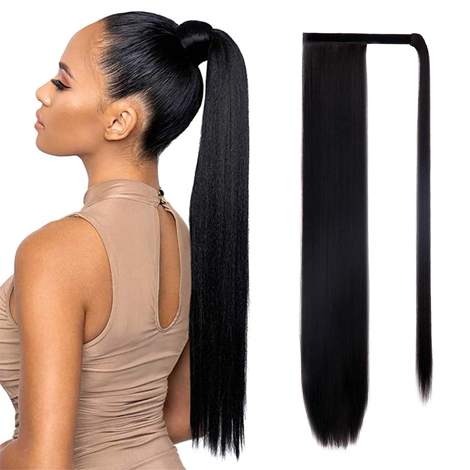 LISIHAIR Lange Lockiges/Gerade Clip in Haar Schwanz Natur Falsche Pferdeschwanz Haarteil Mit Haarnadeln Synthetische Pferdeschwanz Haar Verlängerung: 1B