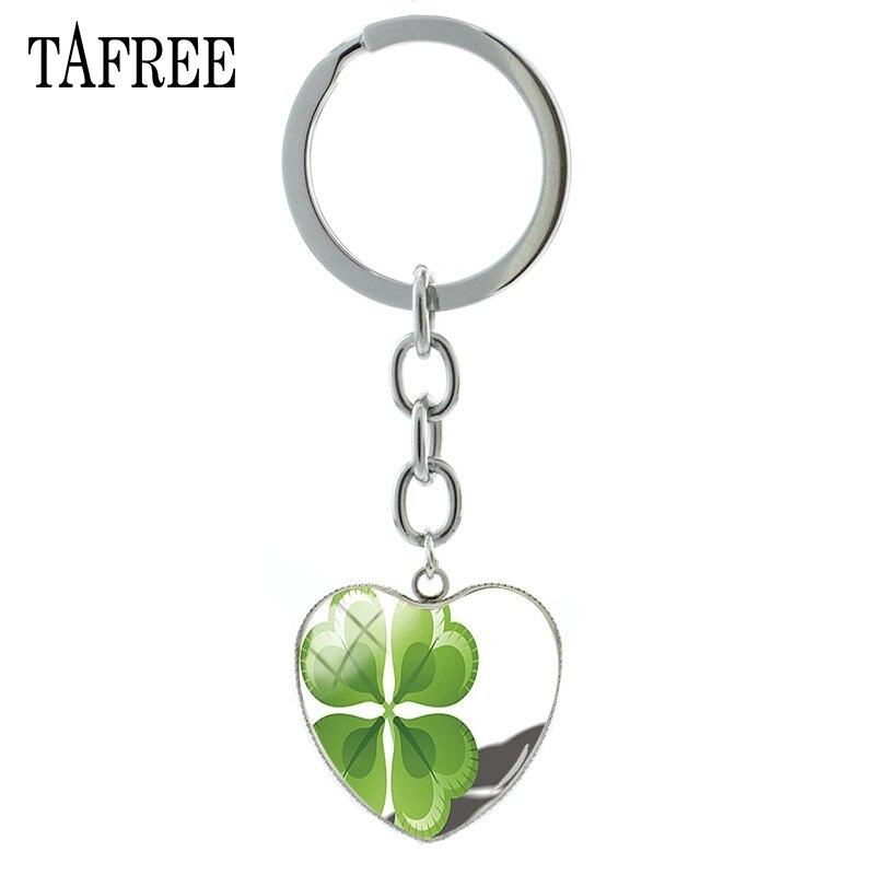 TAFREE Lucky Clover Hart Vorm Sleutelhanger Vlinder Sleutelhanger klavertje Vier Populaire Cabochon Sieraden Voor QF368: QF355