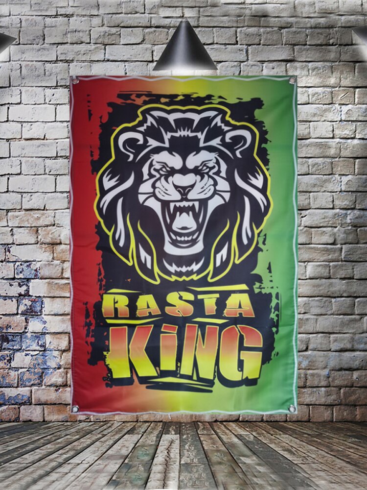 Leaf Rasta Lion Hanging Flag Banner Music Rock Reggae Jamaica Home Decoration Wall Art 4 Gromments in Corners 3*5FT 144cm*96cm: B / 3 x 5FT (96 x 144cm)