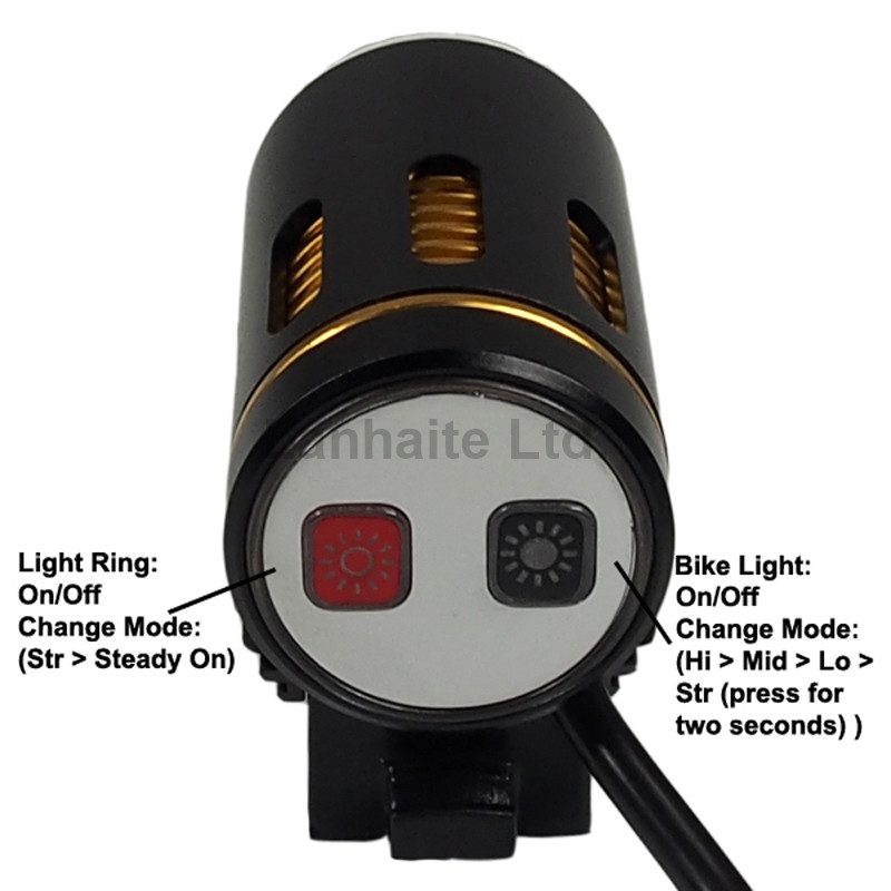 Cree XM-L2 U3 LED 4+2-Mode 1000 Lumens Bike Light - Black and Gold
