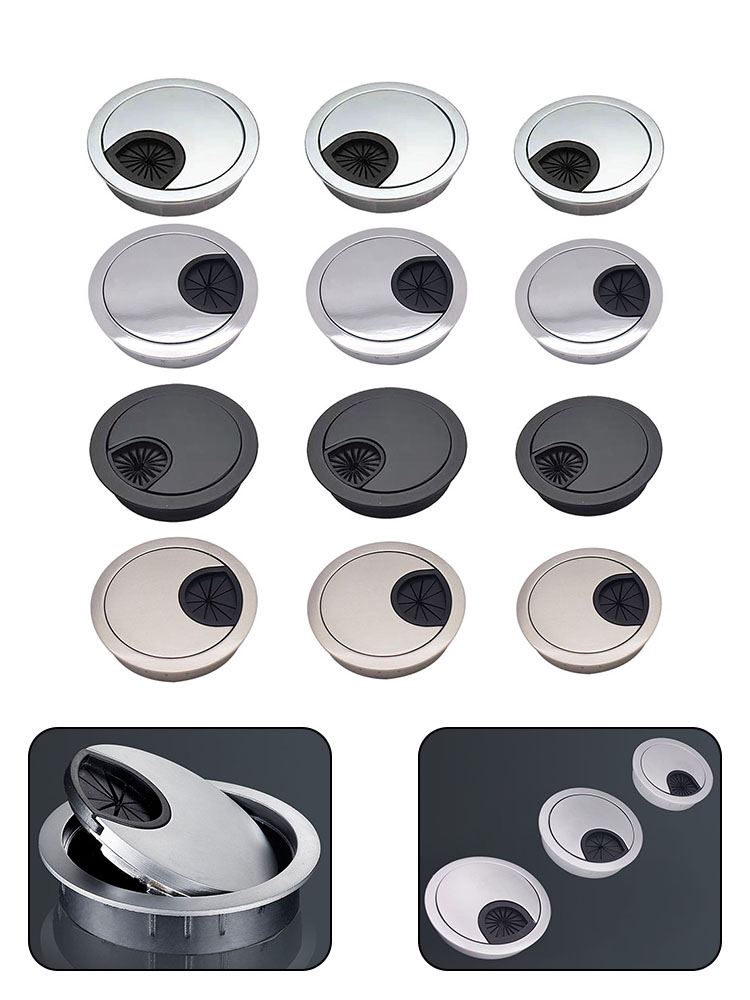 50/60/80mm Desk Table Cable Hole Cover Metal Grommet PC Computer Desk Round Cable Tidy Wire Hole Cover Chrome Brush
