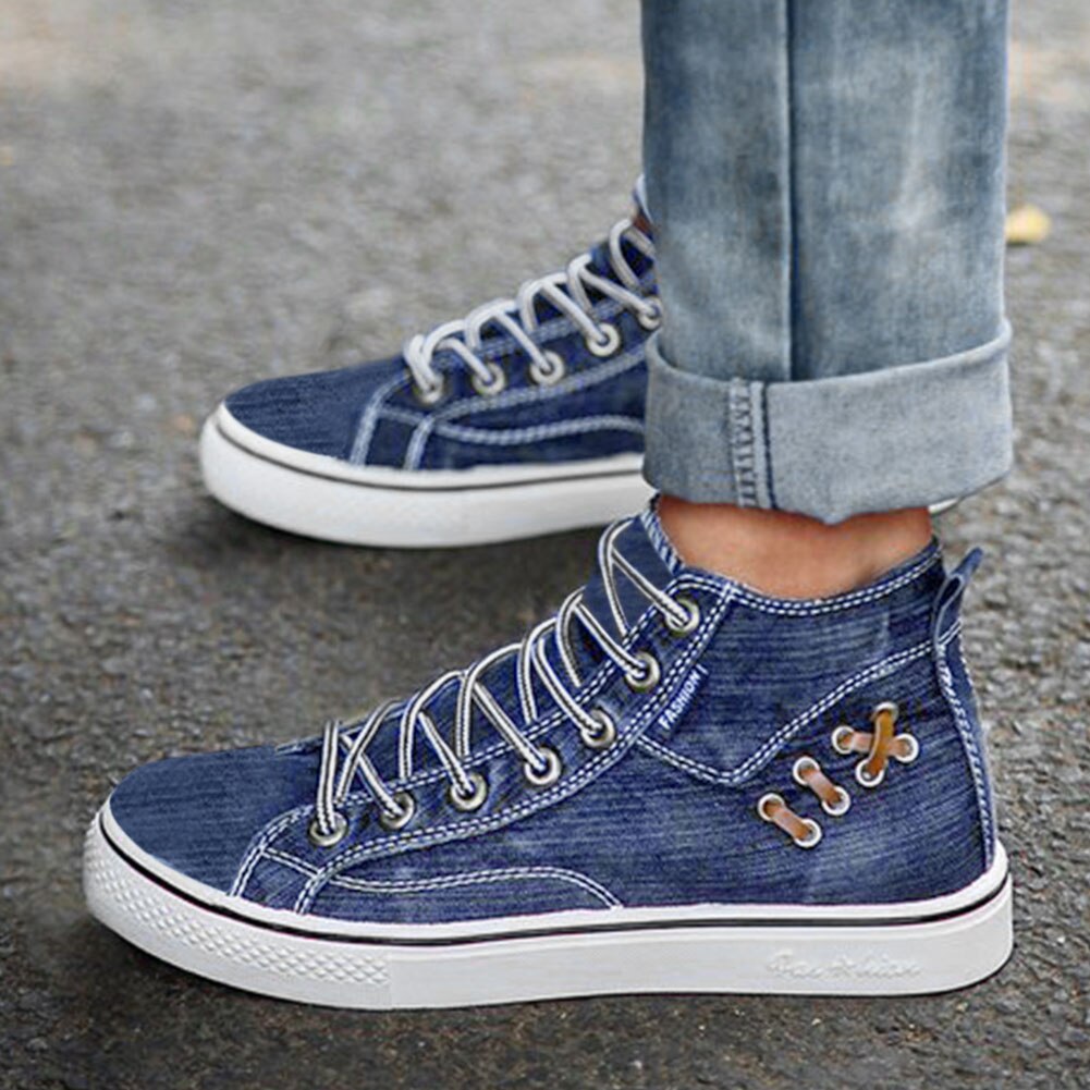 Karinluna denim låga klackar skor kvinna vulkanisera snörning solida sneakers kvinnor skor skor