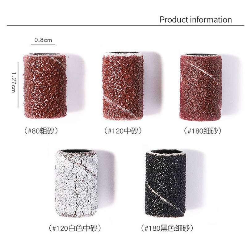 100Pcs 80/120/180 Sand-Degree Sand Circle, Brown/White/Black Nail Drill Sand Circle With 1Pc Bearing