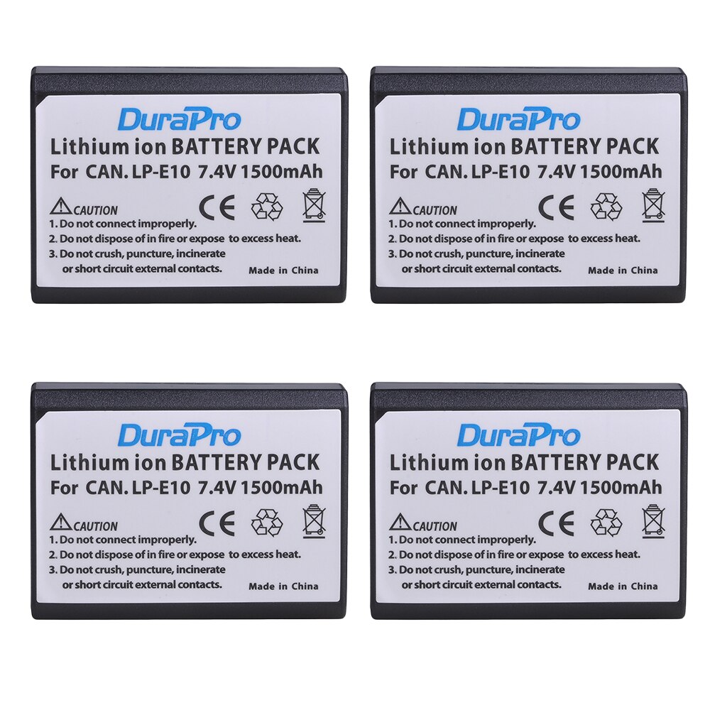 Batterie avec chargeur pour Canon EOS 1300D, EOS 1100D, EOS 1200D, Rebel T5, Rebel T6, Rebel T3, 1500mAh, LPE10, LP-E10: 4x Battery