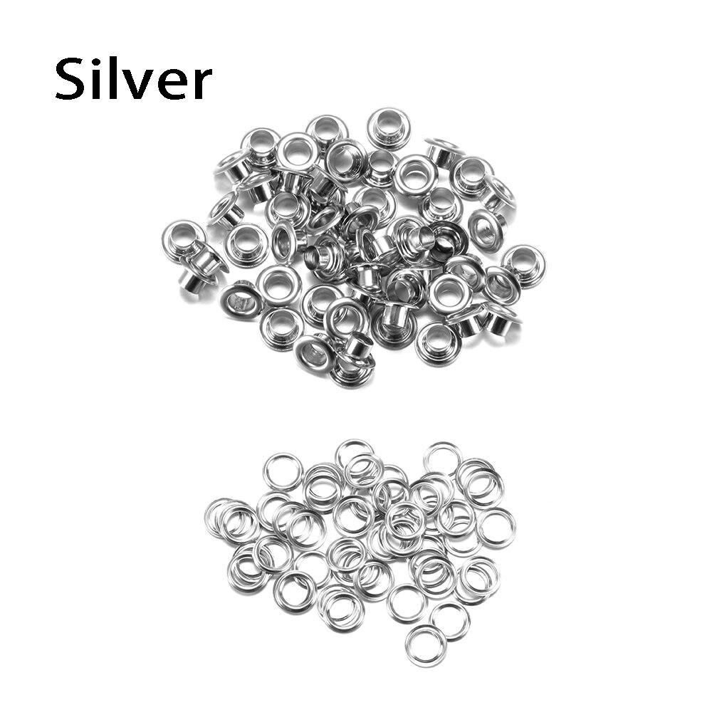 50Pcs Hole 5mm Metal Eyelets With Grommets For Leathercraft DIY Scrapbooking Shoes Belt Cap Bag Tags Clothes Accessories: Silver
