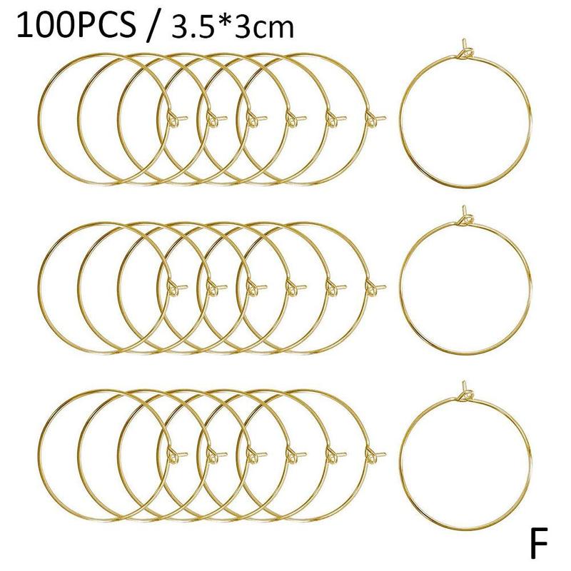 100pcs Champagne Wine Glasses Charm Rings Silver Metal Earrings Hoops Wire Drink Rings Labeling Circle Wine Party S4J5