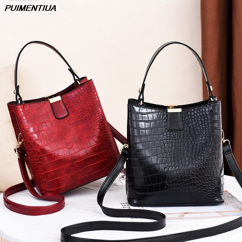 Puimentiua Retro Emmer Zakken Vrouwen Patroon Handtas Hoge Capaciteit Casual Krokodil Schouder Messenger Bags Dames Pu Portemonnee