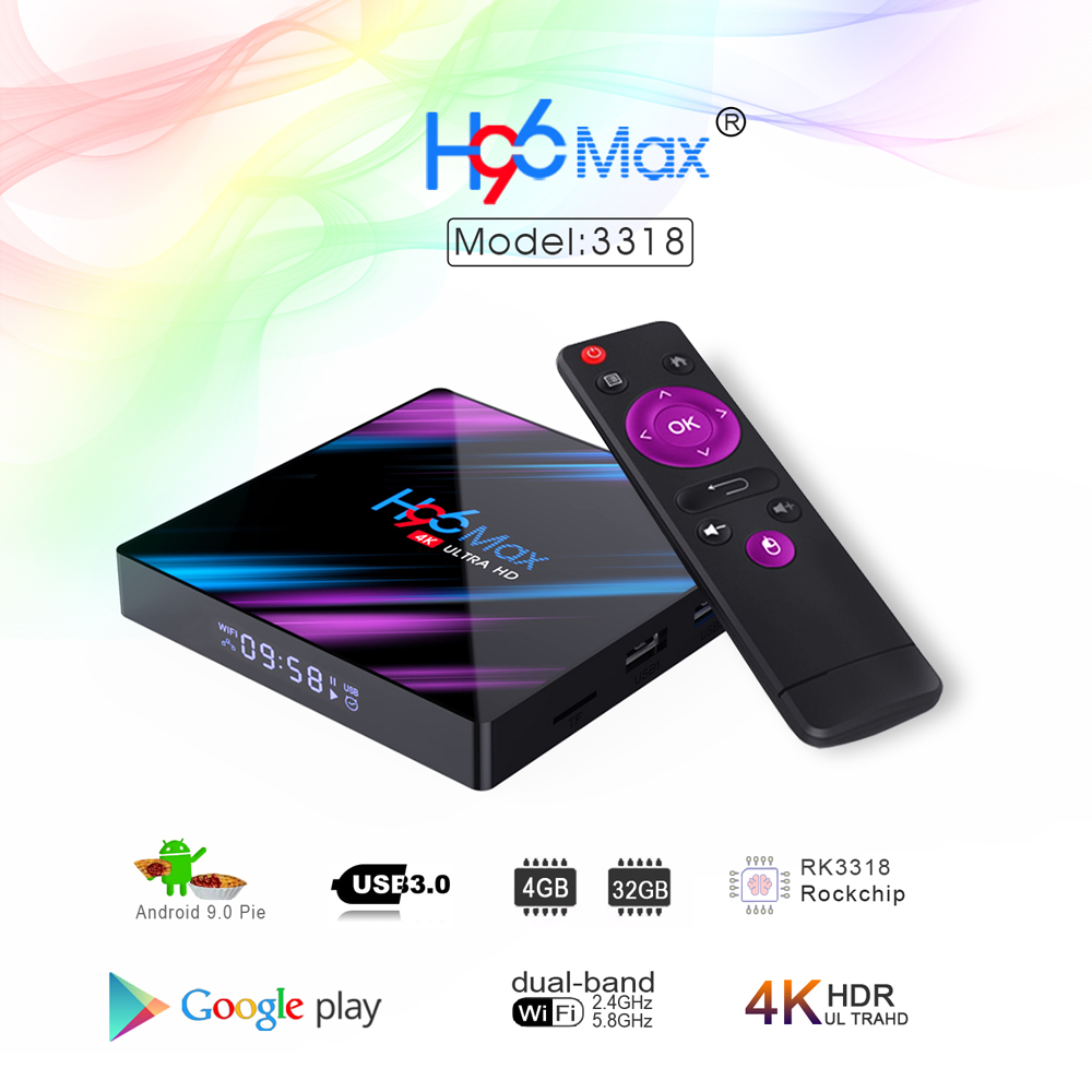 H96 Max RK3318 Android 9.0 Intelligent Network Set-Top Box 4K HD Player LED tv box