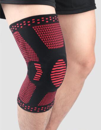 1 st patella knäskyddsstöd silikon fjäder knäskydd basketstickad kompression elastisk knä ärm stöd sport: Röd / M