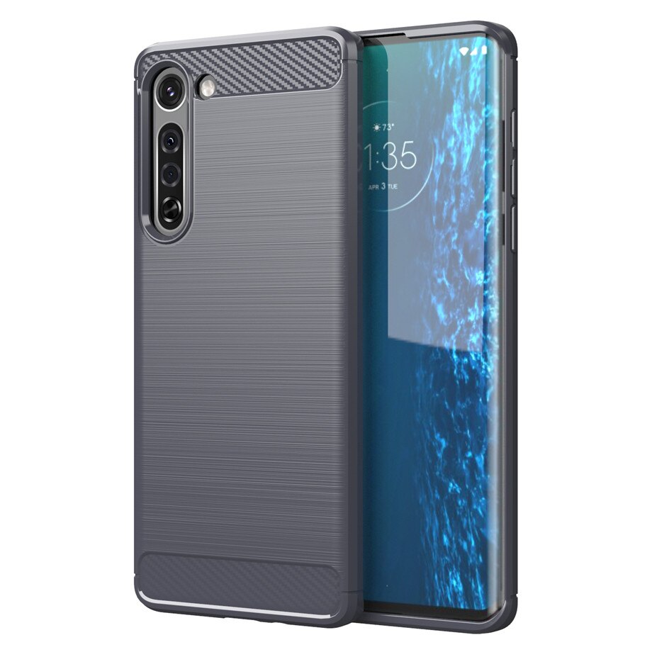 Whyes-funda de silicona para Moto Edge Plus Edge, funda de móvil suave de TPU de fibra de carbono ajustada a prueba de golpes: For Moto Edge / Gris