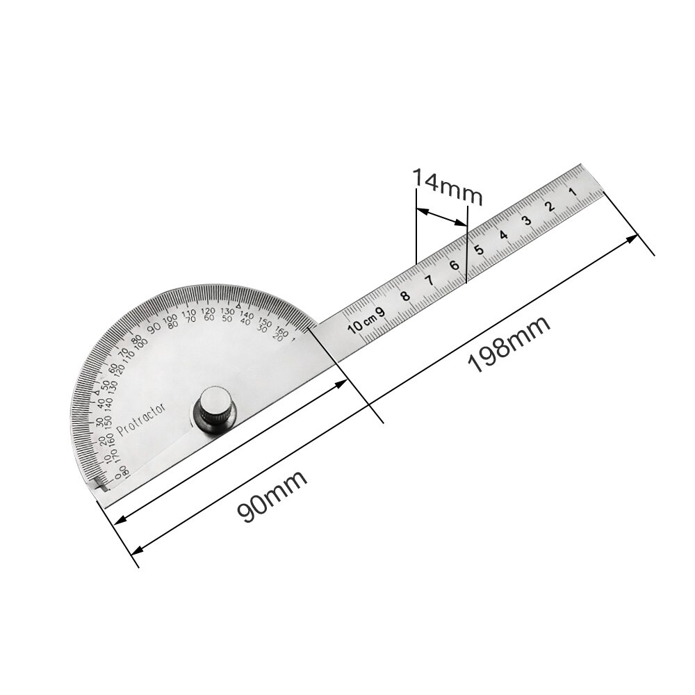 Roestvrijstalen ronde kop 180 graden gradenboog hoekzoeker roterende meetliniaal machinistengereedschap 10cm liniaal: Default Title
