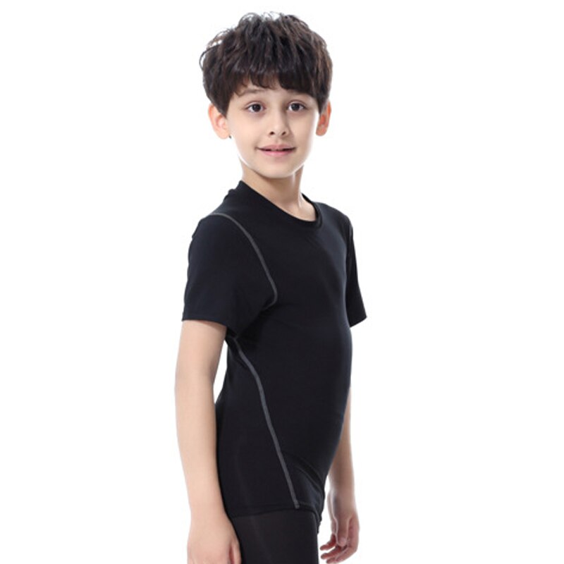 Kids Sportswear Elastic Breathable Quick Dry Workout Tops Short Sleeves for Boys Girls MC889