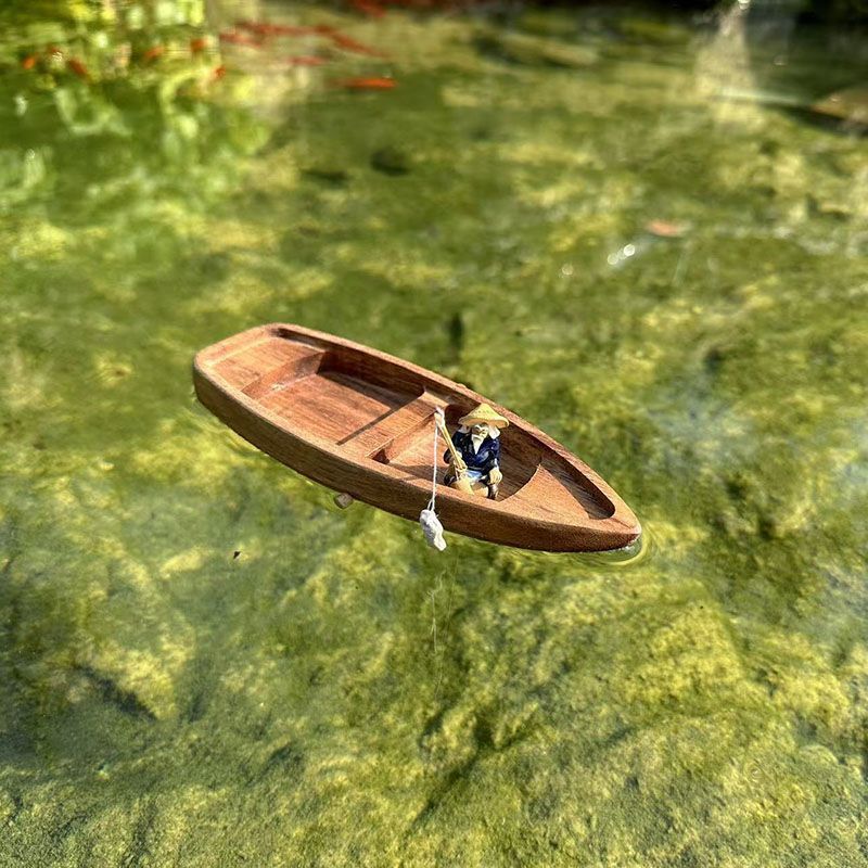 Handgemaakte houten boot decoratie mini drijvende boot model landschapsarchitectuur vissersboot aquarium vijver decoratie aquarium accessoires