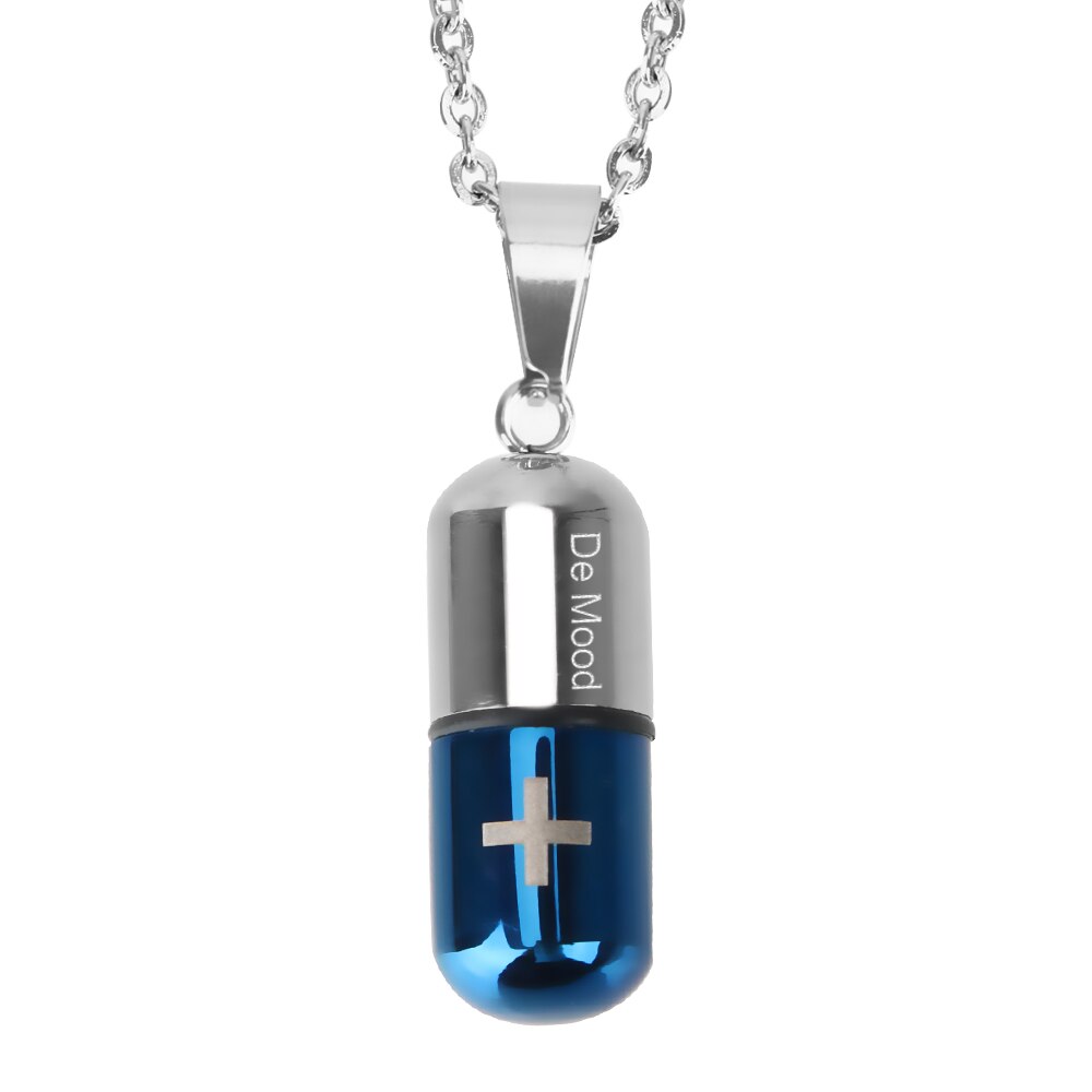 Unscrewable Pill Cross Pendant Titanium Steel Couple Capsule Pendant Stainless Steel Necklace: Blue