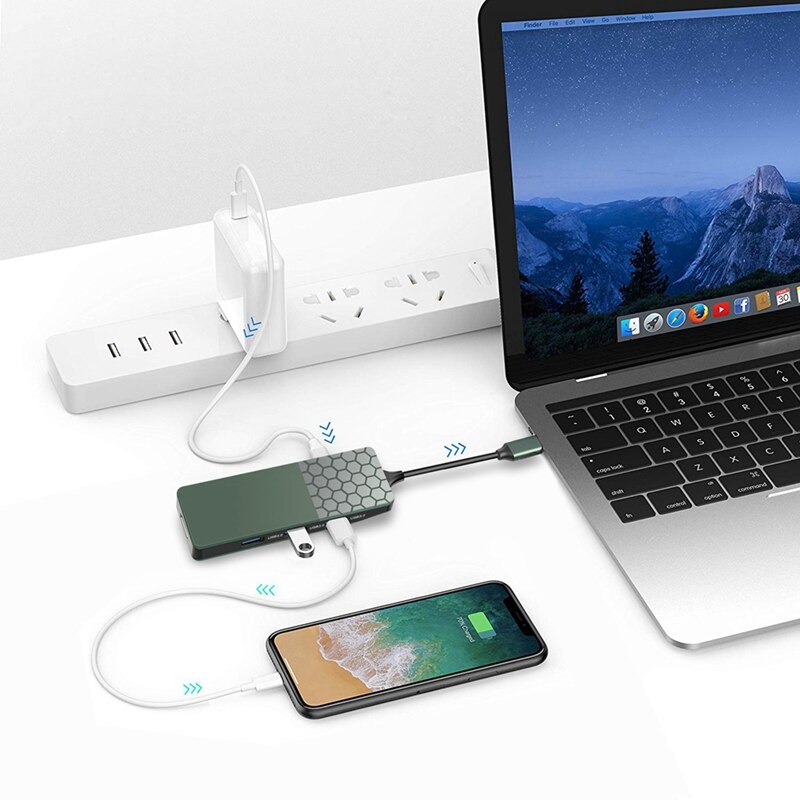USB C Hub,USB C to Ethernet Adapter 6 in 1 with Ultrahigh Speed Ethernet,3 USB 3.0,SD TF Card Reader