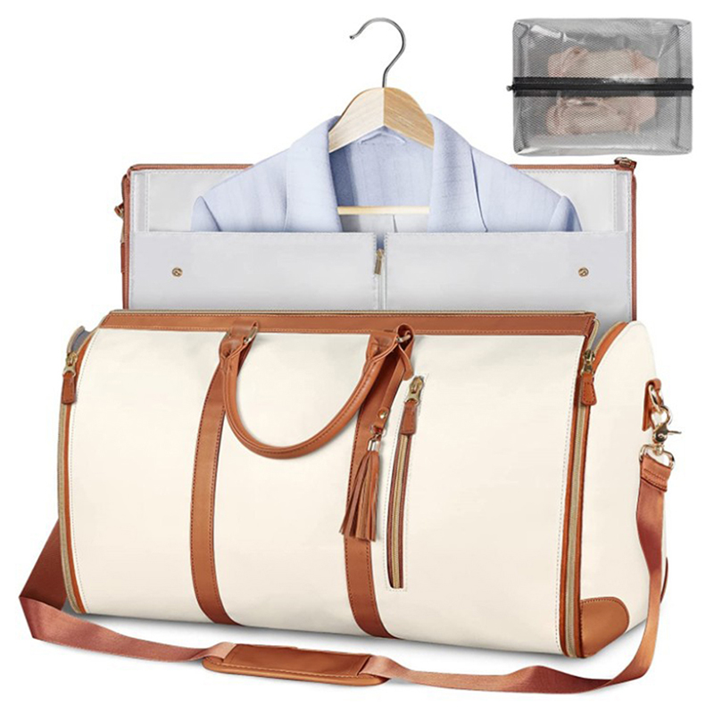 Pak Opbergtas Reizen Vrouwen Pu Opvouwbare Reistas Grote Capaciteit Handbagagetas Multifunctionele Waterdichte Reisorganisator: Beige