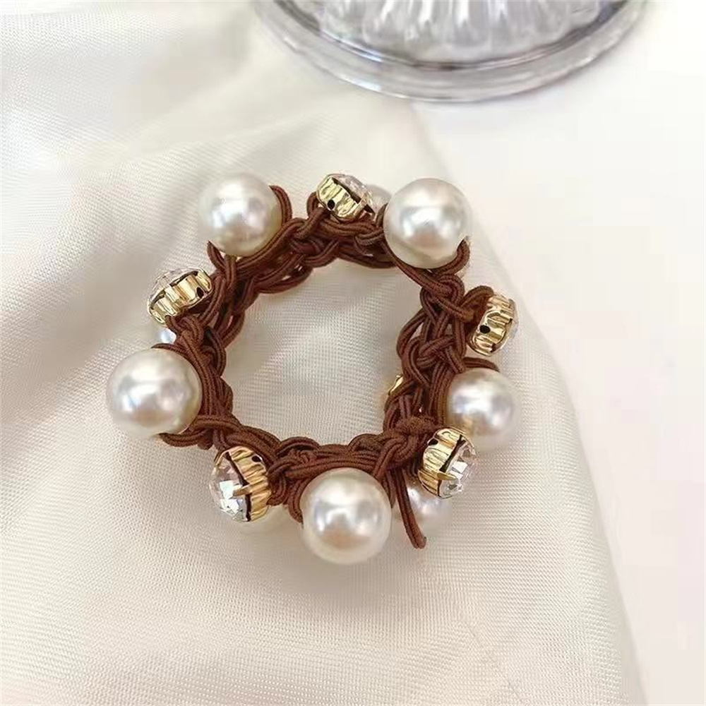 Anillo de pelo de perla para mujer, tocado de intestino de perla de terciopelo negro, diamantes de imitación brillantes para niña, accesorios para el cabello: Lavanda