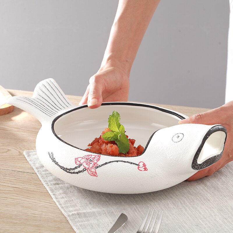 Ceramic Dinner Plate Fish Sculpture Desktop Decoration Steak Sushi PlateRestaurant Table Decoration PlateExquisite