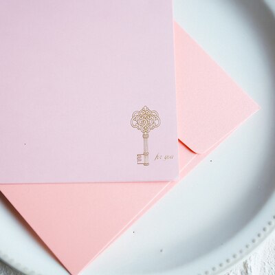 Pink Romantic 5 Letter Paper+5 Envelopes Set Bronzing Letter Paper Envelopes for Scrapbooking Love Letter: 8