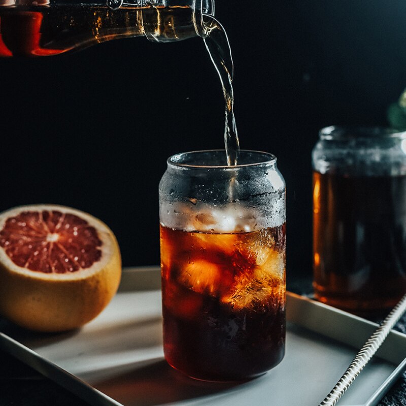 Glass Mug Cola Can Shaped Glass Mug Cold Drink Cup Cafe Beverage Juice Milk Cup Heat Resistant Drink Glass Mug