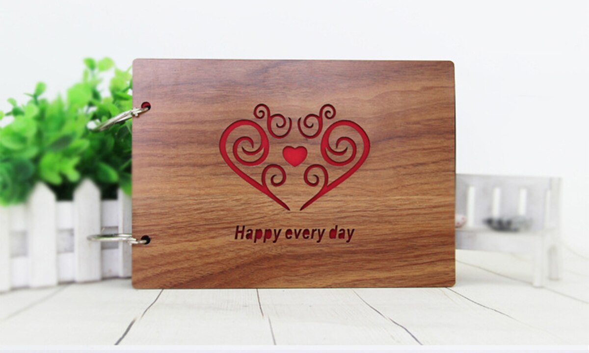 Black Cardboard Wood Handmade Loose-leaf Scrapbook Albums 8 Inch Commemorative Baby Photo Album Wedding Photo Album: 08