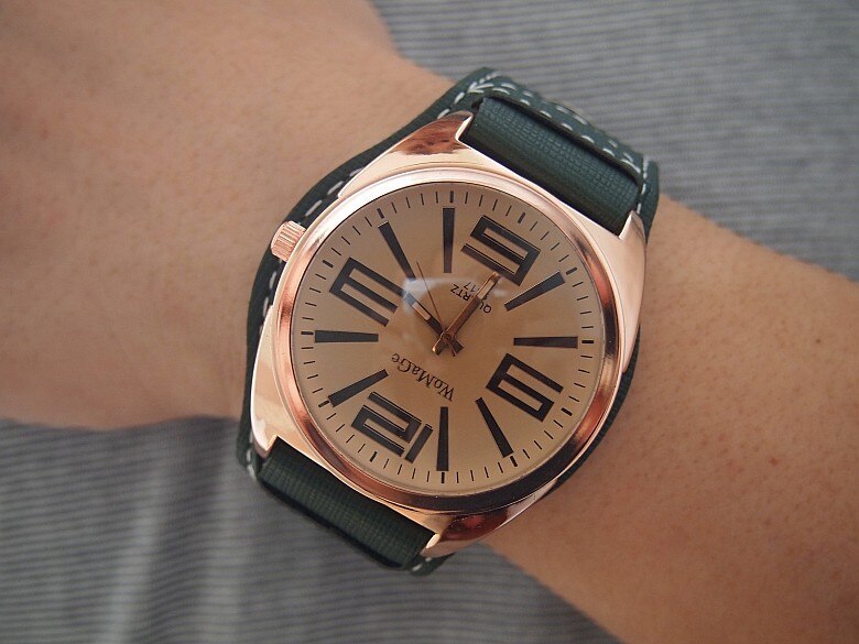 Mærke pu læderur kvinder dame mand unisex kjole quartz ure store tal ur juleur: Grøn