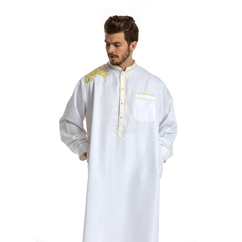 Mannen moslim gewaden islamitische kleding dubai arabisch abaya kaftan eid mubarak gebed jubba thobe kleding mannen 3 kleuren