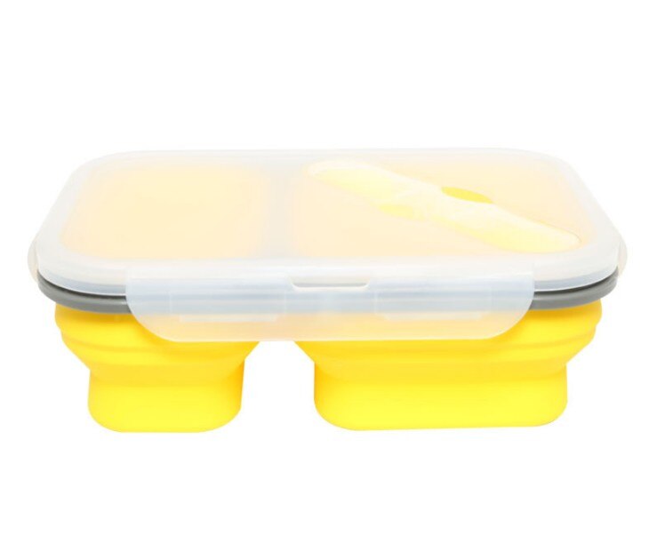 900ml silikon sammenleggbar bærbar matboks matlagerbeholder 2 celle bolle bento bokser sammenleggbar matboks miljøvennlig