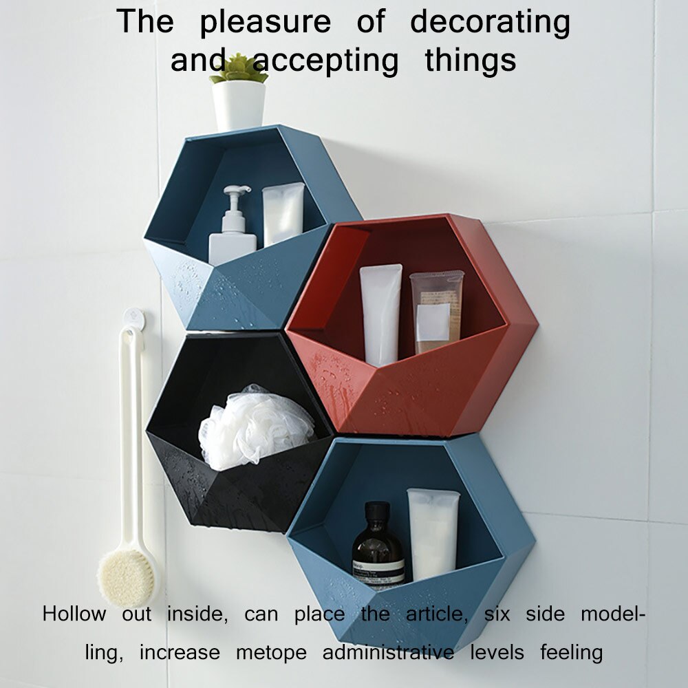 Scandinavische hexagon plank wandrek woonkamer aan de muur bevestigde geometrische ponsvrije wanddecoratie badkamer plank organizer