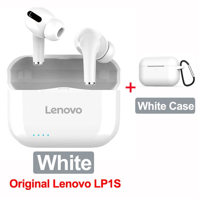 Original Lenovo LP1S TWS Wireless Headphones Bluetooth 5.0 HiFi Earphone Stereo bass with Mic Headset IPX4 Waterproof: white with case1