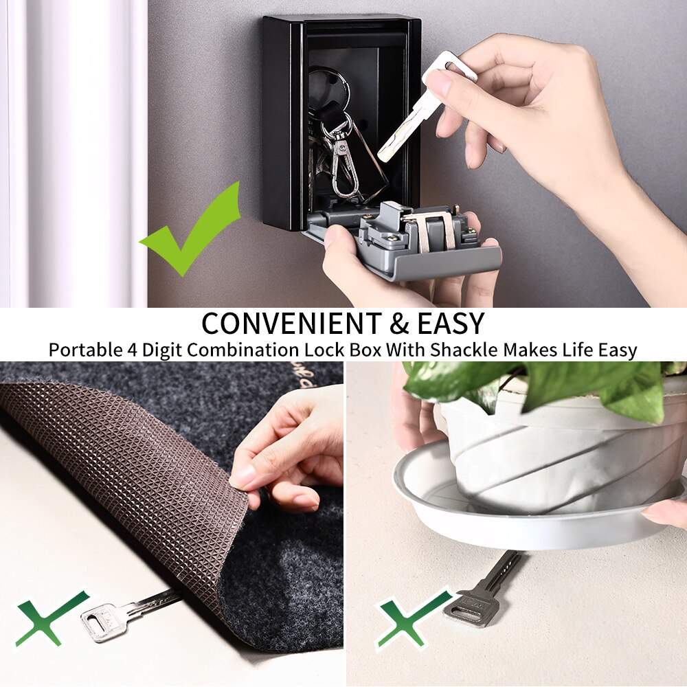 Key Lock Box with 4-Digit Combination Lock Box for House Key Wall Mounted Weatherproof Resettable Code Key Lock Box for Outsid