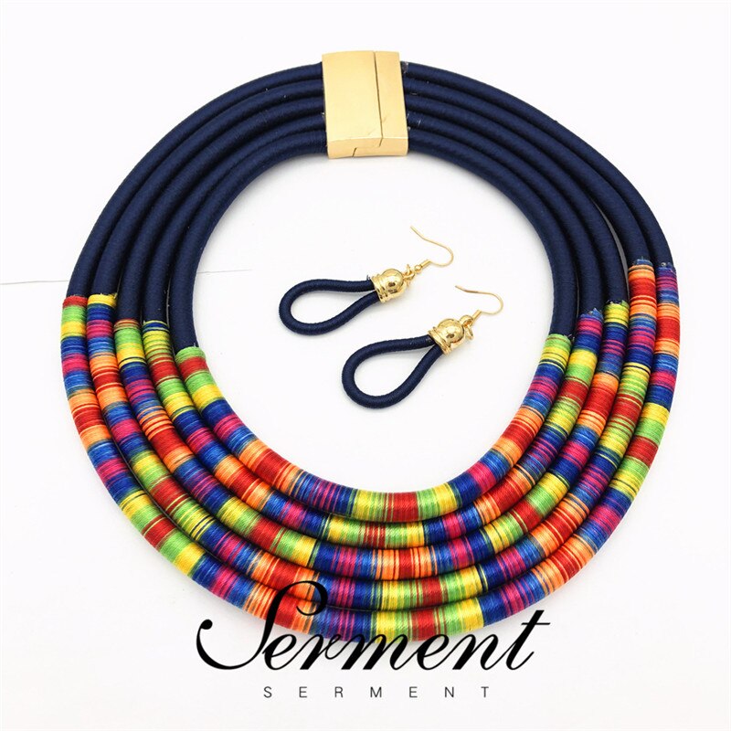 Collier multicouche de Style africain de SERMENT fermoir magnétique tissé européen collier exagéré bijoux de colorisés