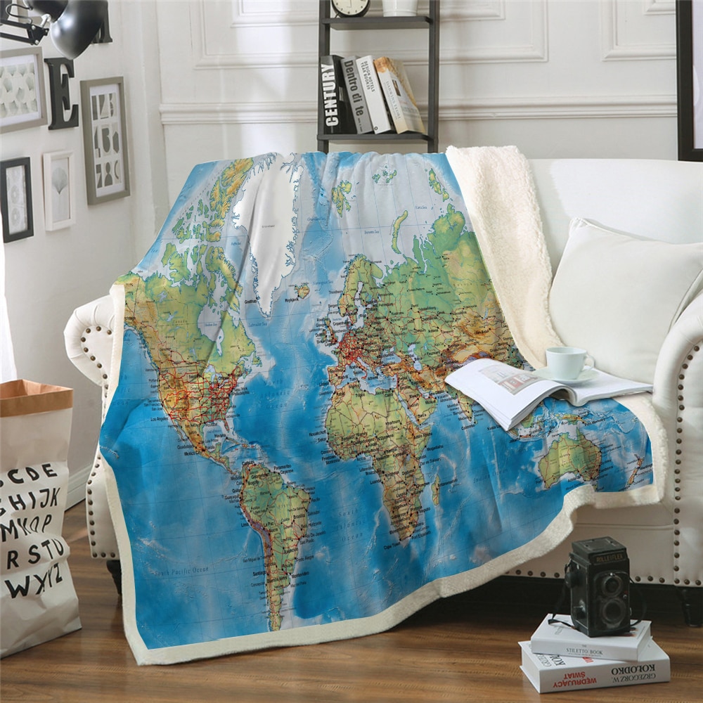 3D Deken world map print Pluche Gooi Sofa Noble Sprei Bed Dekens