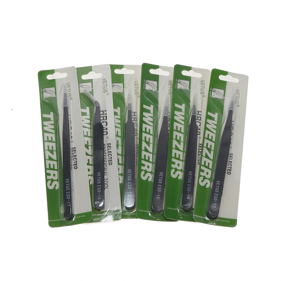 Pince à épiler antistatique originale Vetus ESD ensemble d'outils pointe de haute précision pince à épiler droite incurvée pince multifonction en acier inoxydable Repai