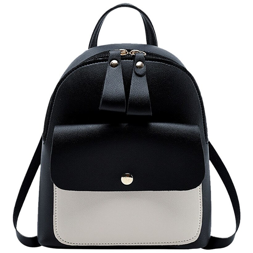 Dames leren rugzak kinderrugzak mini rugzak dames schattige gepaneelde rugzakken voor tienermeisjes kleine tas boekentas: Zwart