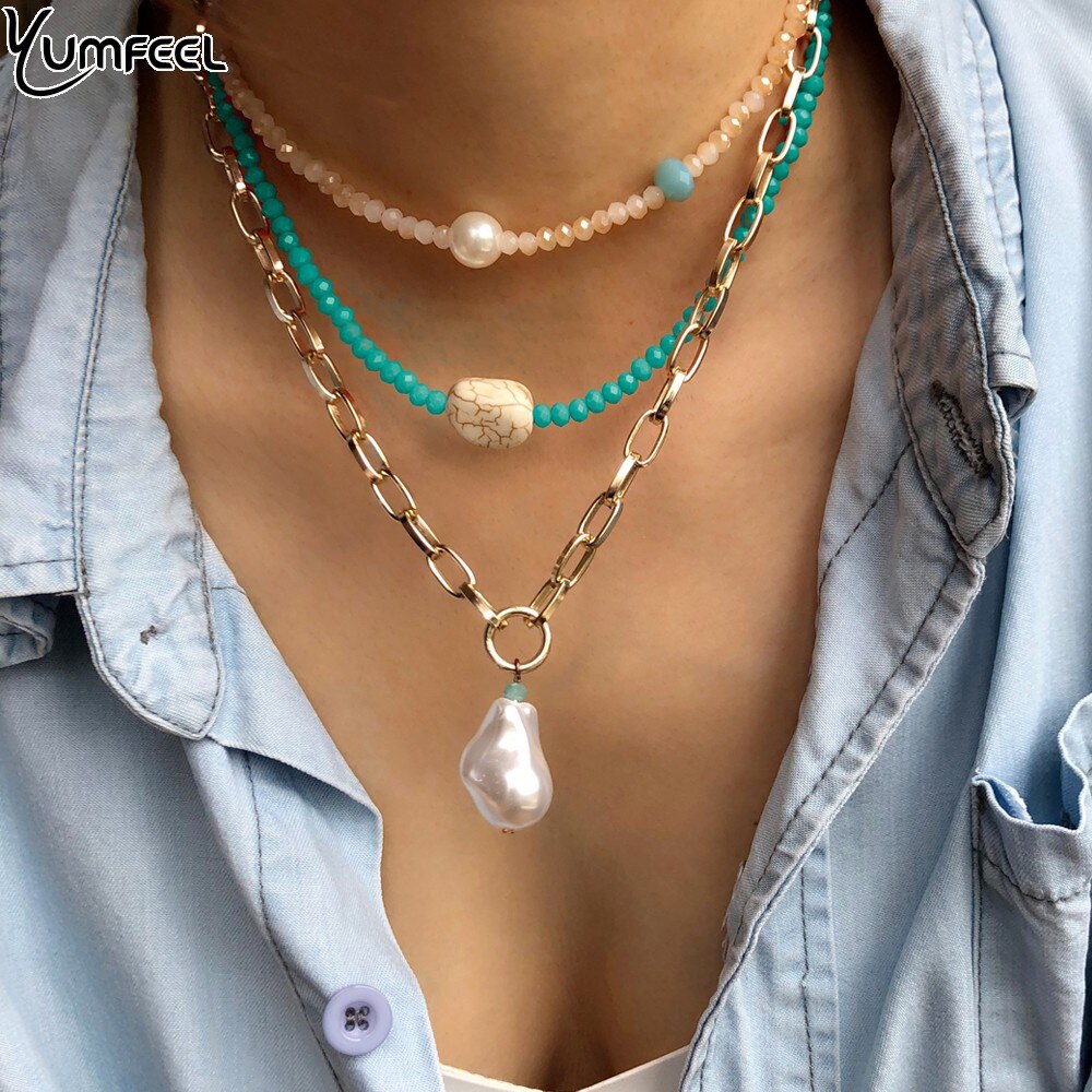 Yumfeel Women Mulit Layer Choker Necklace Handmade Jewelry Necklaces