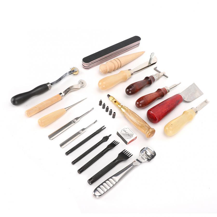 Hand Stitching Sewing Punch Carving Work 19PCS Leather Craft Tools Accessory Kit Set
