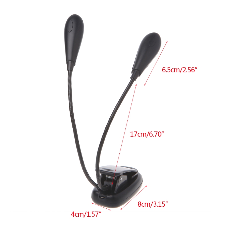 2 Dubbele Flexibele Armen 4 Led Clip-On Lichtlamp Voor Pianomuziek Stand Book Ea
