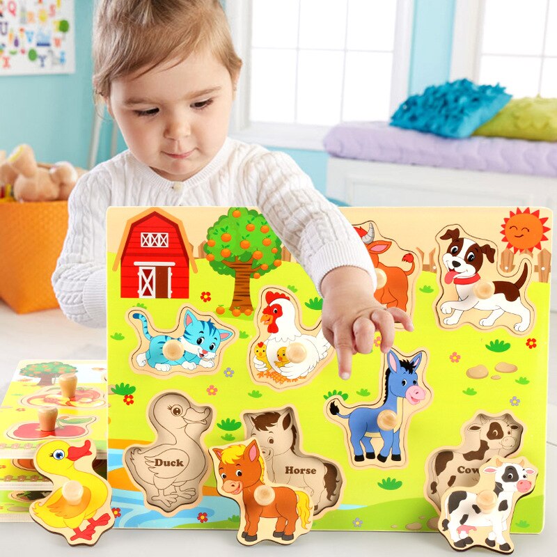 Puzzle dla dzieci zabawki owoce drewniane Puzzle zabawki dla zwierząt bez zadziorów Puzzle dla dzieci drewno las/Marine/Farm itp. 8 styl klasyczny
