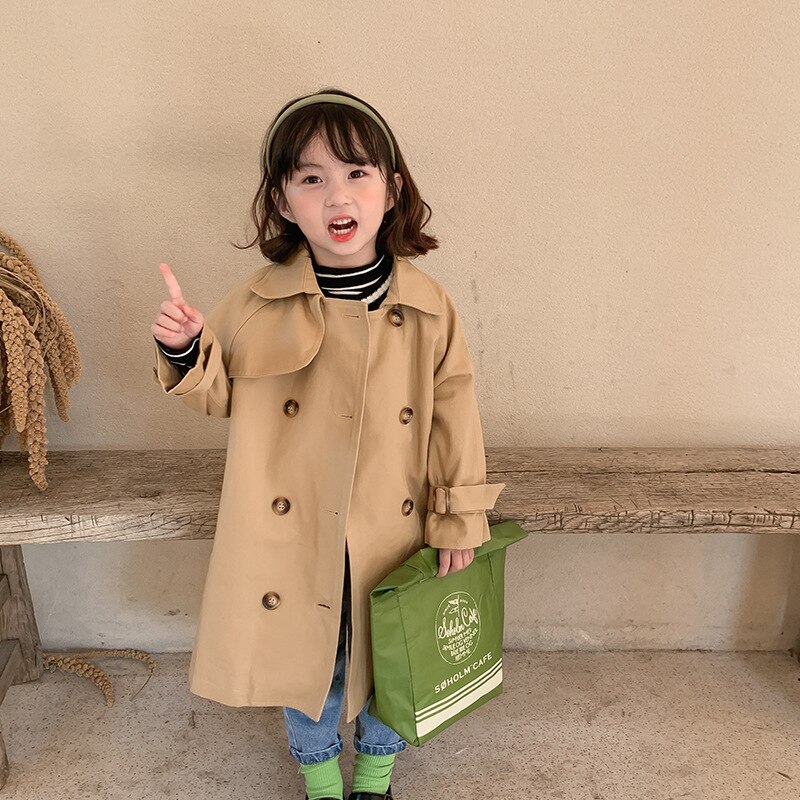 2021 ragazzi e ragazze giacca Trench per bambini bavero autunnale Trench lungo doppio petto giacca a vento per bambina giacca per bambini