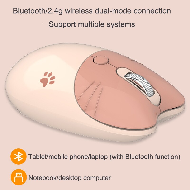 Dual-mode Mouse Wireless Mouse Bluetooth Computer Mouse Cute Cartoon Mice Ergonomic 3D Office Mouse for Kid Girl PC Tablet: Dual mode-Milk Tea