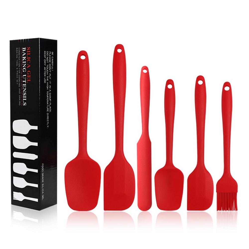 6 Stuks Siliconen Bbq Set Pastry Spatel Set Non-stick Rubber Spatel Olie Borstel Hittebestendig Spatel Voor keuken Koken Set: Rood